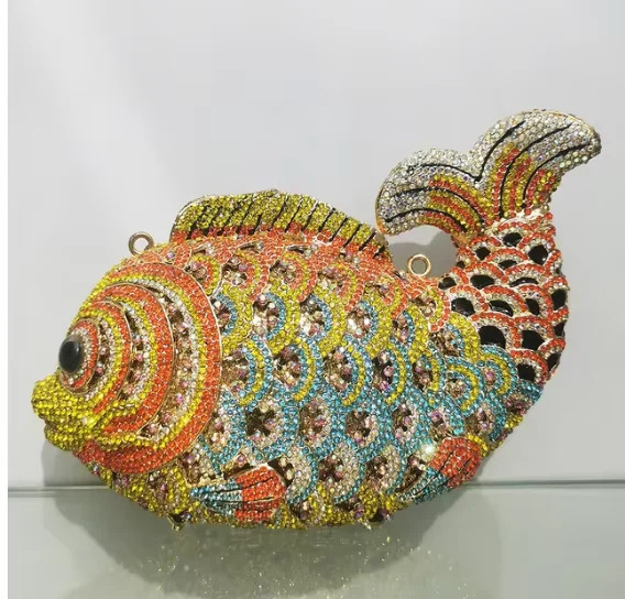 XIYUAN Fish Shape Women rhinestones Purse Evening Bags Diamond Metal Clutches Bags Wedding Party Minaudiere Purses and Handbags 251013