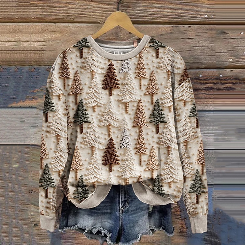 Womens sweatshirt Autumn And Winter Thanksgiving Christmas Ribbon Round Neck hoodie Women 240731