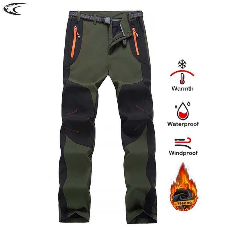 LNGXO Thick Warm Fleece Hiking Pants Men Winter Waterproof Windproof Outdoor Soft Shell Rain Trousers Trekking Camping Ski Pants J2512031