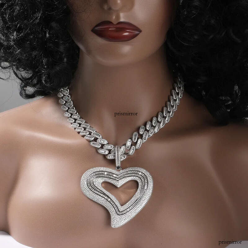 Iced Out Heart Necklace Rose Gold Sier Plated Big Pendant Mens Hip Hop Necklaces Jewelry