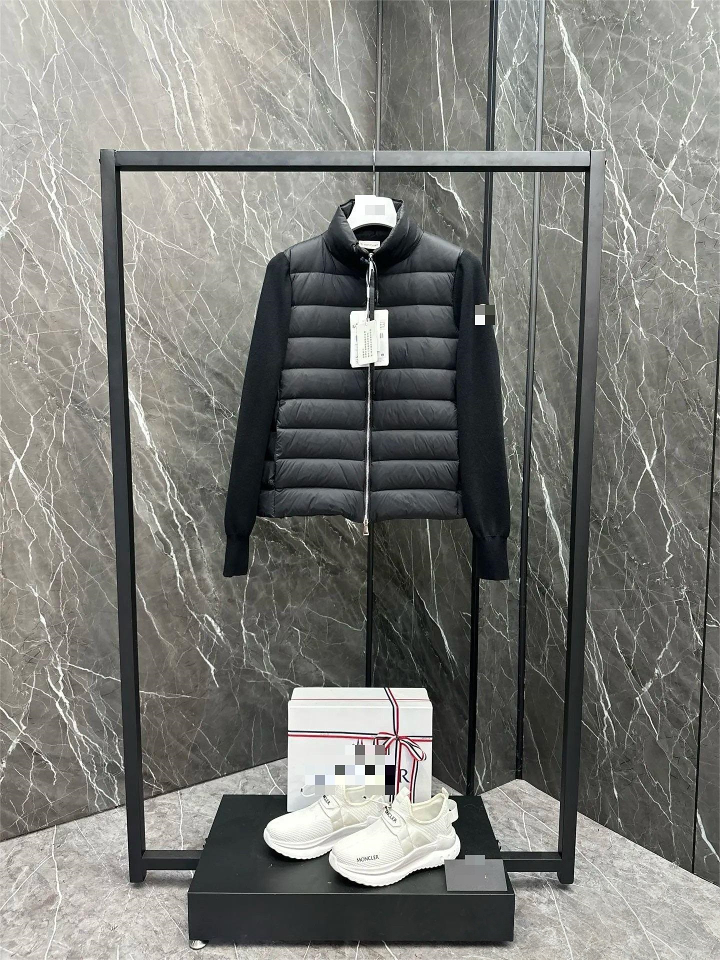 Womens Stand Collar White Ribbed Knit Down Jacket Lightweight 90 White Duck Down Coat L251115ZI6M