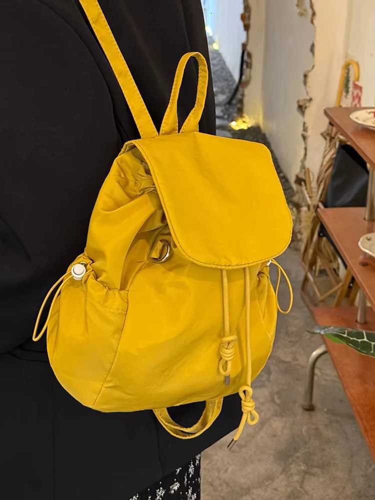 Korean Plaid Drawstring Large Capaci Student Commuter Versatile Nylon Bookbag Lightweight Casual Summer Buet BagT251016