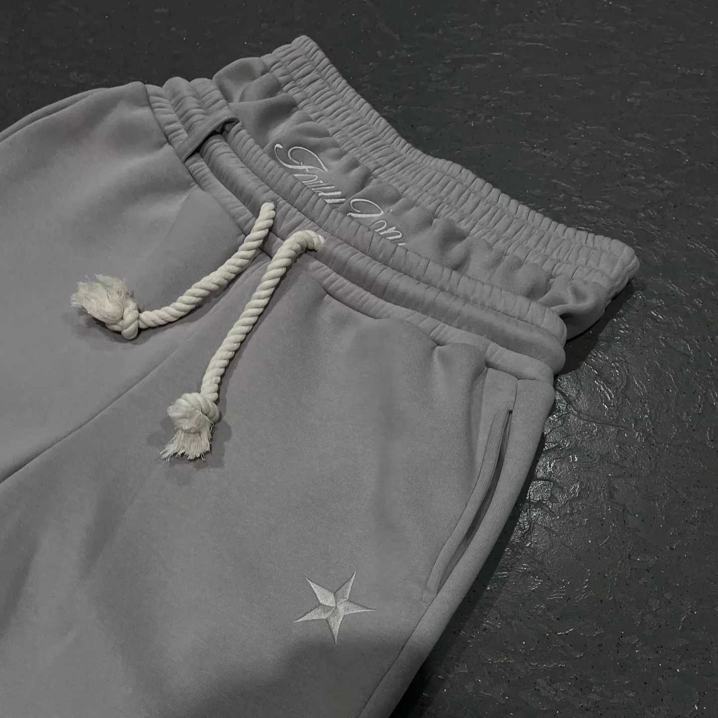 Y2K Harajuku Sweatpants Embroidery Star Double Waisted Loose Solid Color Casual Pants Men Hip Hop Drawstring Waist Jogger J251203