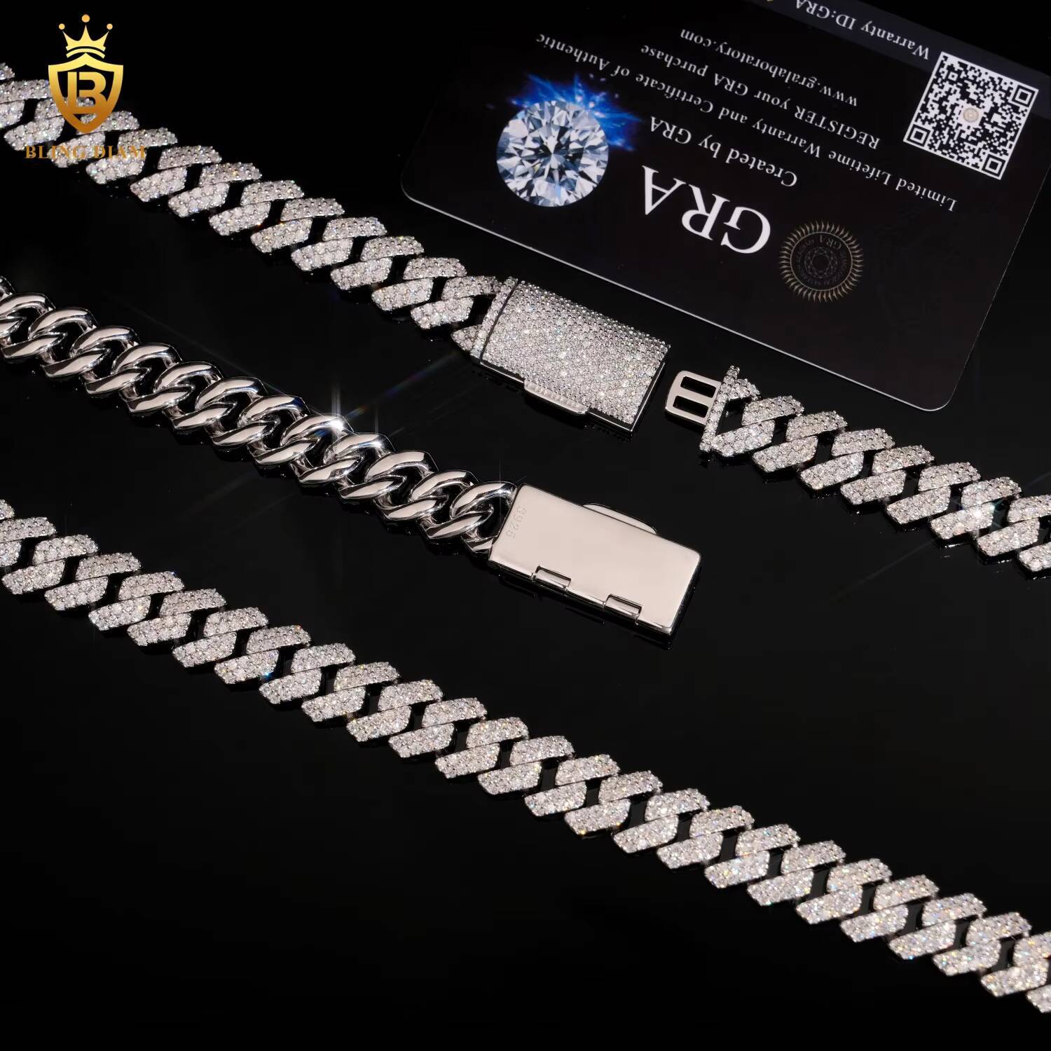 New Product Iced Out Moissanite Necklace Cuban Link Chain HipHop 12mm 925 Silver Moissanite Beaded Chain Pass Diamond Tester GRA