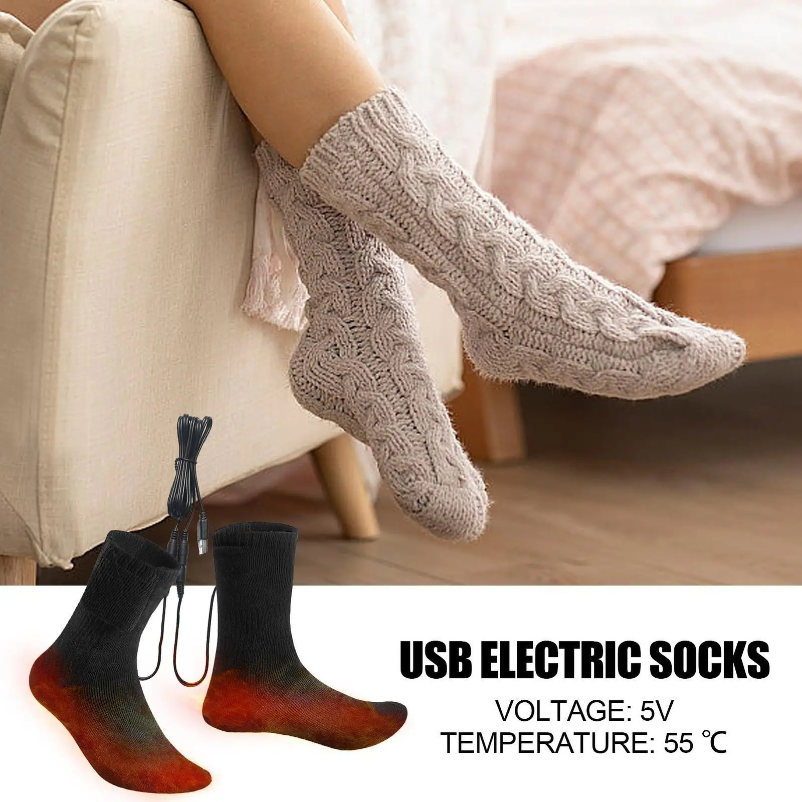 Winter Heated Socks ColdProof Skiing Sock Heating Warm Long Socks Breathable USB Heated Socks for Hiking Walking Outdoor Sports 251016