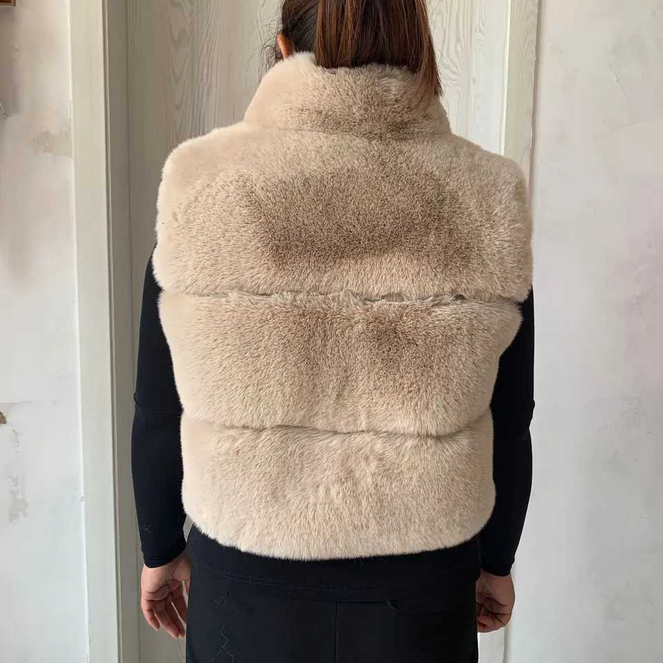 Womens faux fur vest short plus stand collar fashion autumnwinter women fur vest fluffy artificial fur jacket W251016