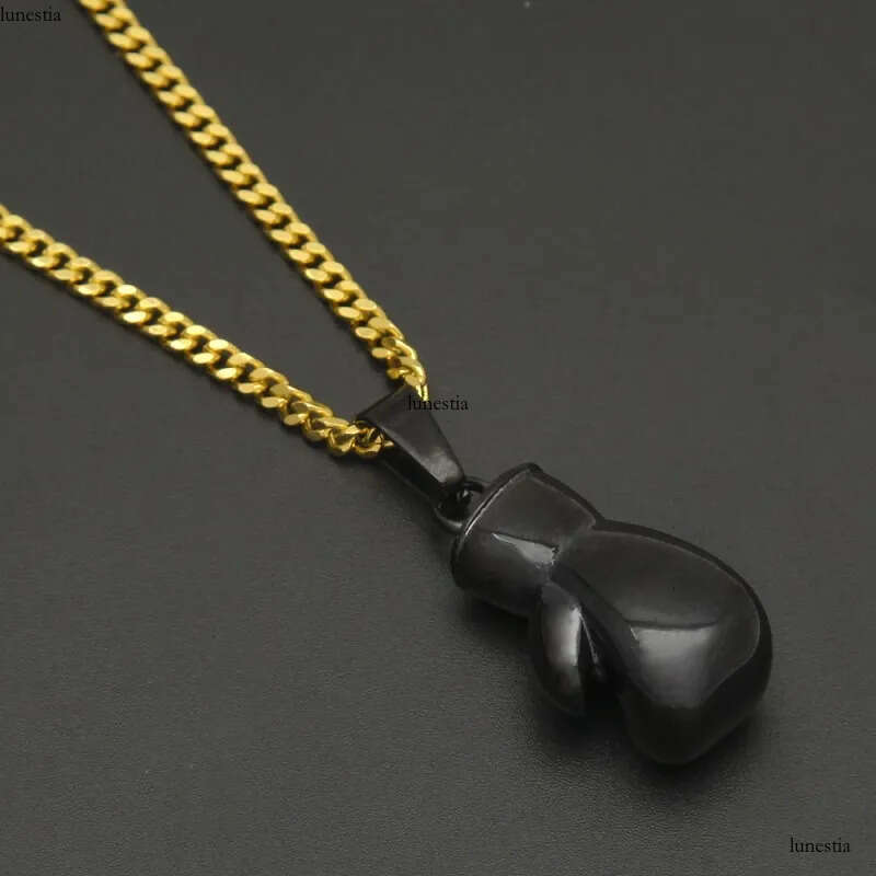 Mens Hip Hop Necklace Jewelry Stainless Steel Black Boxing Gloves Pendant Necklaces With 3mm*60cm Gold Cuban Chain