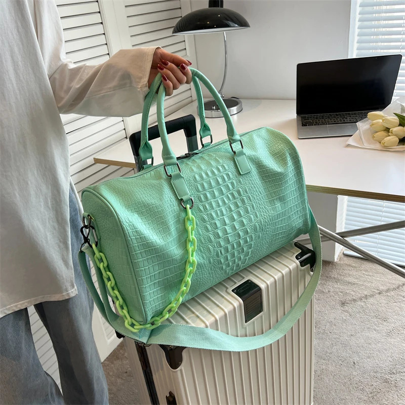 Candy Color Gym Female Bags PU Soft Leather Multifunction Training Fitness Shoulder Traveling Handbag Striped Sport Bag 251010