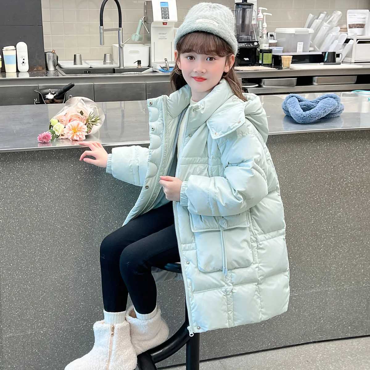 Winter Warm Girls Long Hooded Zipper Puffer Jackets School Kids Thick Cotton Lined Coat Top Children Outfit Windbreaker 516 YrT251016
