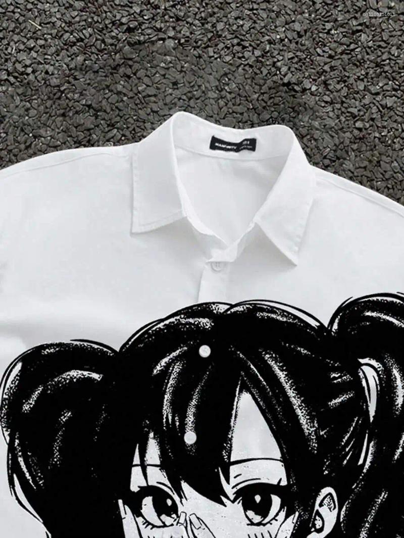 Men's Polos Hip Hop Casual Fit Cartoon Character Print Short Sleeve Shirt Men Loose Lapel T-shirt High Street Top Harajuku Streetwear