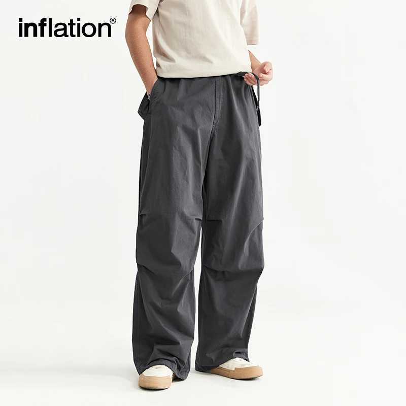 INFLATION Baggy Parachute Pants Streetwear Mens Elastic Waist Washed Cargo Pants Male 100 Cotton Trousers J251203