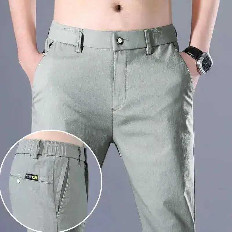 Male Suit Trousers Check Cooling Ice Silk Plaid Straight Up Clothes Offer Slacks Designer Mens Summer Pants Fabric 2025 Classic X251016