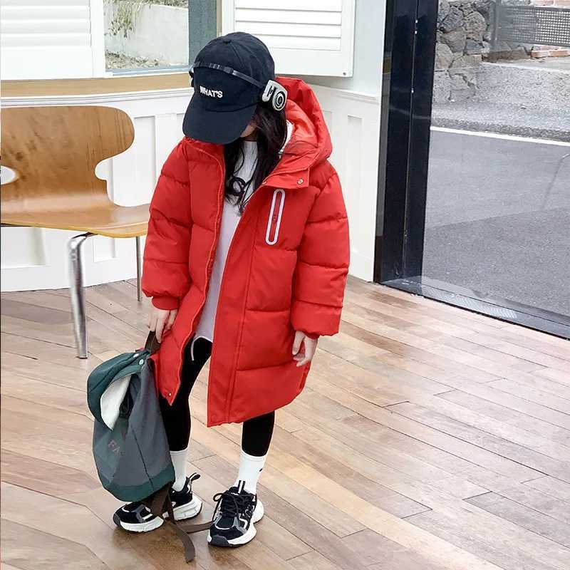 Childrens long cottonpadded jacket with a hat thickened childrens cottonpadded jacket boys and girls childrens clothingT251016