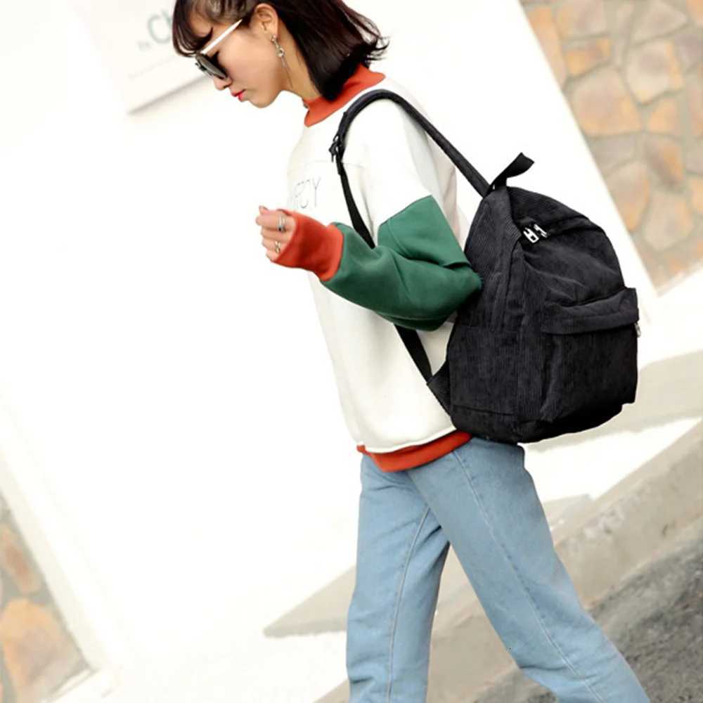 New Trend Backpack Fashion Women Corduroy Backpack College Women Solid Color School Backpack Travel Shoulder Bags For TeenagersT251016
