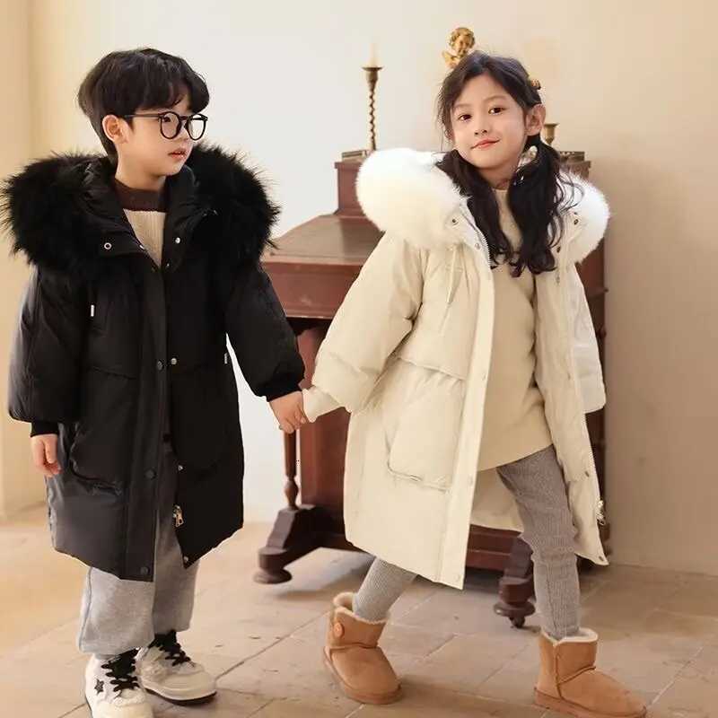New 30 Korean Girls Faux Fur Hooded Down Jacket Winter Thick Warm Outerwear Boys Kids Parka Snowsuit Teenage 10 12 14 yearsT251016