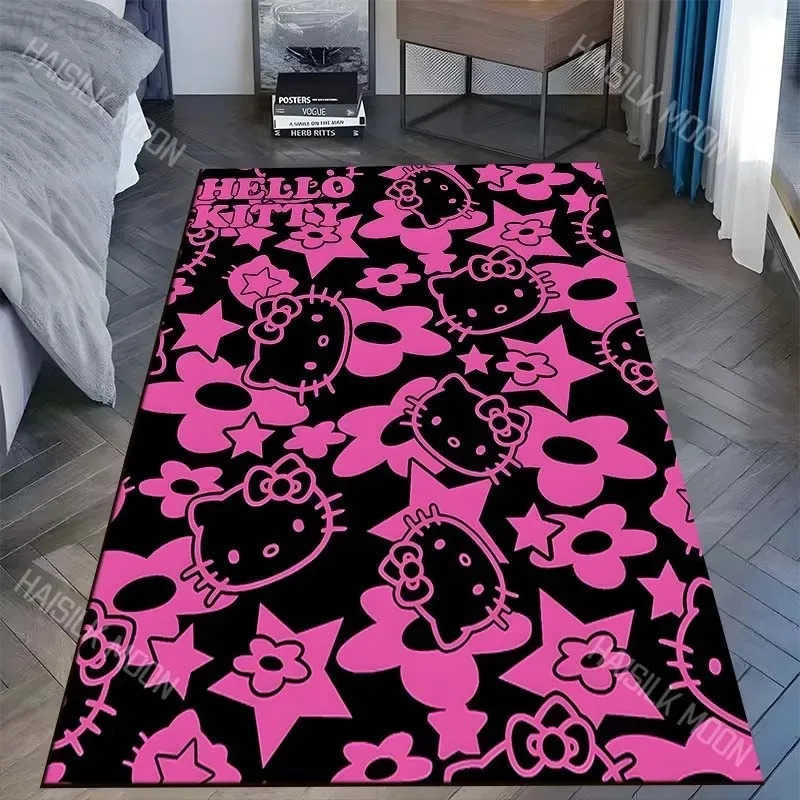 Sanrio Japanese Hello Kitty Black Carpet for Living Room Bedroom Kids Room Home Sofa Area Rug Mat for Gift Decor L251016