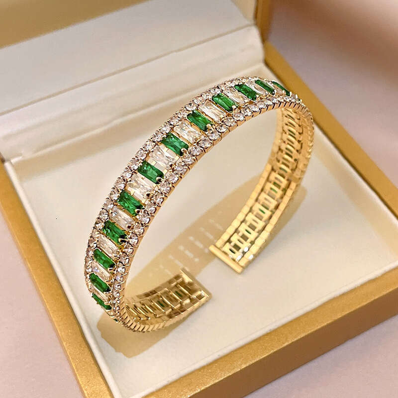 Emerald Square Geometric Inlaid Zircon Open Light Personality Ins Bracelet High-end Elegant Jewelry ddmypluto