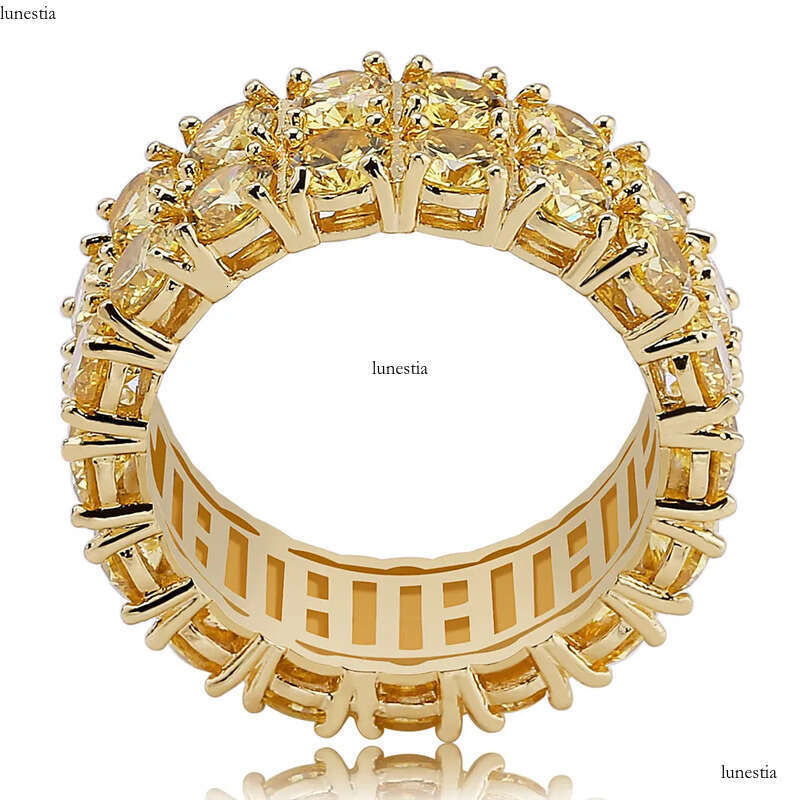 Design Color Mens Ring Micro Pave 2 Row Chain Big 3A Gold Zircon Shiny Hip Hop Finger Rings For Men Women Jewelry