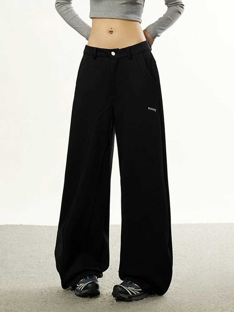 2025 Autumn Winter Women American Retro High Street Wide Sweat Pants Y2k Baggy Long Trousers Harajuku 2000s Solid Color College W251015