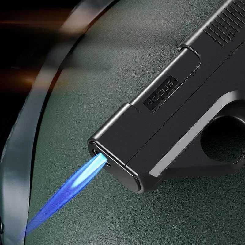 2023 New Clip Gun Type Butane Gas Lighter Three Capacity Cigarette Holder Windproof Jet Blue Flame Lighters Mens Gifts NO GAS C251016