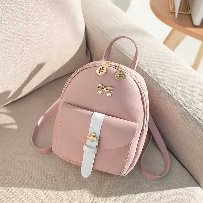 Womens Mini Backpack PU Leather Kawaii Backpack Cute Graceful Bagpack Small School Bags For Girls Bowknot Leaf HollowT251016