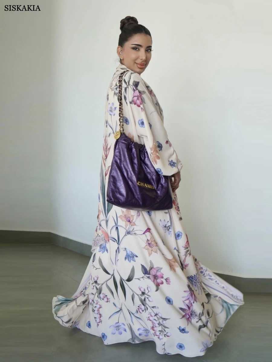 Siskakia New Dubai Elegant Floral Print open abaya Clothing Women Hijab included Stylish Loose Cardigan 2025 X251016