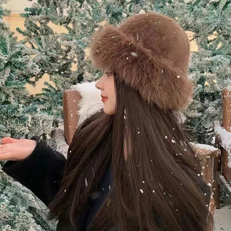 Fluffy Fur Hat Womens Winter Autumn Ear Protection Thickened Snow Ski Cap Korean Style Fashion Solid Color Mongolian Hats 251009