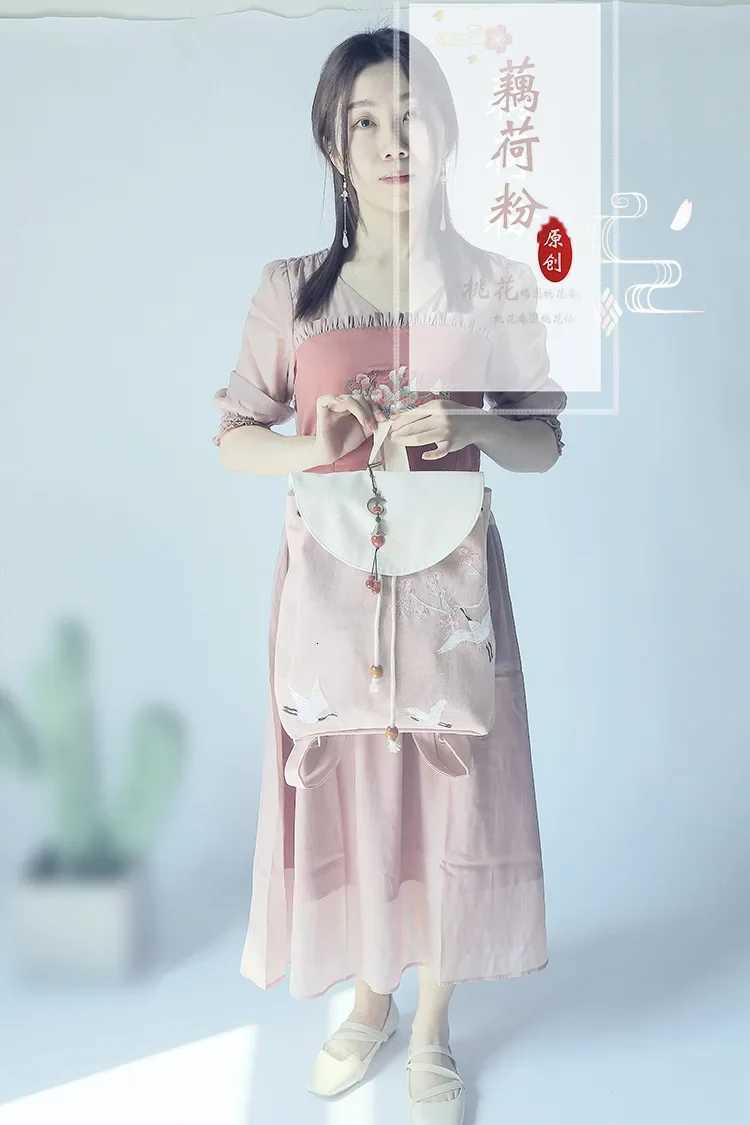 Chinese Style Canvas Strap Backpack Womens Ancient Hanfu Collocation Embroidered Backpack Cute String BackpackT251016