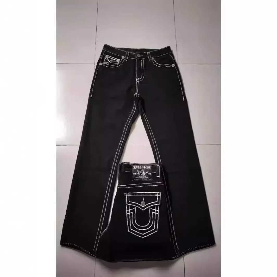 High Street Trendy Jeans White Thick Thread Buddha Religion Straight Casual Pants Men J251016