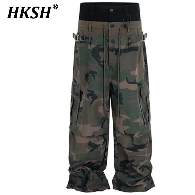 HKSH Spring Autumn New Men Tide High Street Patchwork Fake 3piece Belt Waist Design Chic Casual Straight Cargo Pants Ins HK6055 J251203
