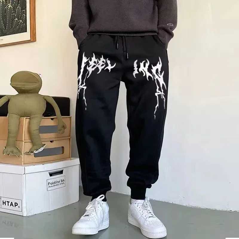 Mens Trendy printing Sweatpants Loose Fit Jogging Trousers AutumnWinter Solid Color Loose Trousers Streetwear Fitness Pants J251203
