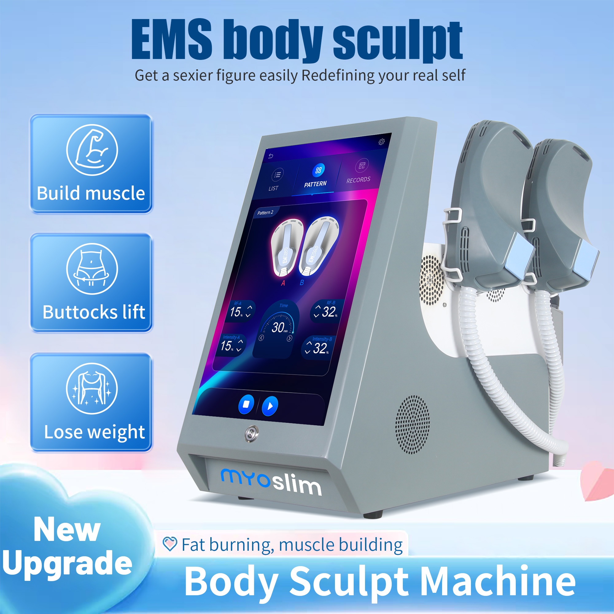 15Tesla MYOSLIM NEO RF Slimming Machine EMS Electro Muscle Stimulation Body Sculpt Machine Lose Weight Nova Butt Build