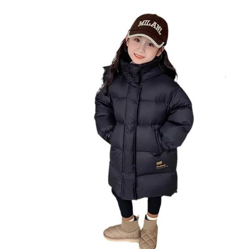 Black down cottonpadded jackets for girls in 2025 winter thickened winter clothes for children and long cottonpadded jacketsT251016