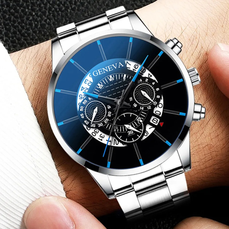 2pcs Men Business Watch Stainless Steel Calendar Big Dial Watches for Men Fashion Sports Casual Quartz Wristwatch Clock 251013