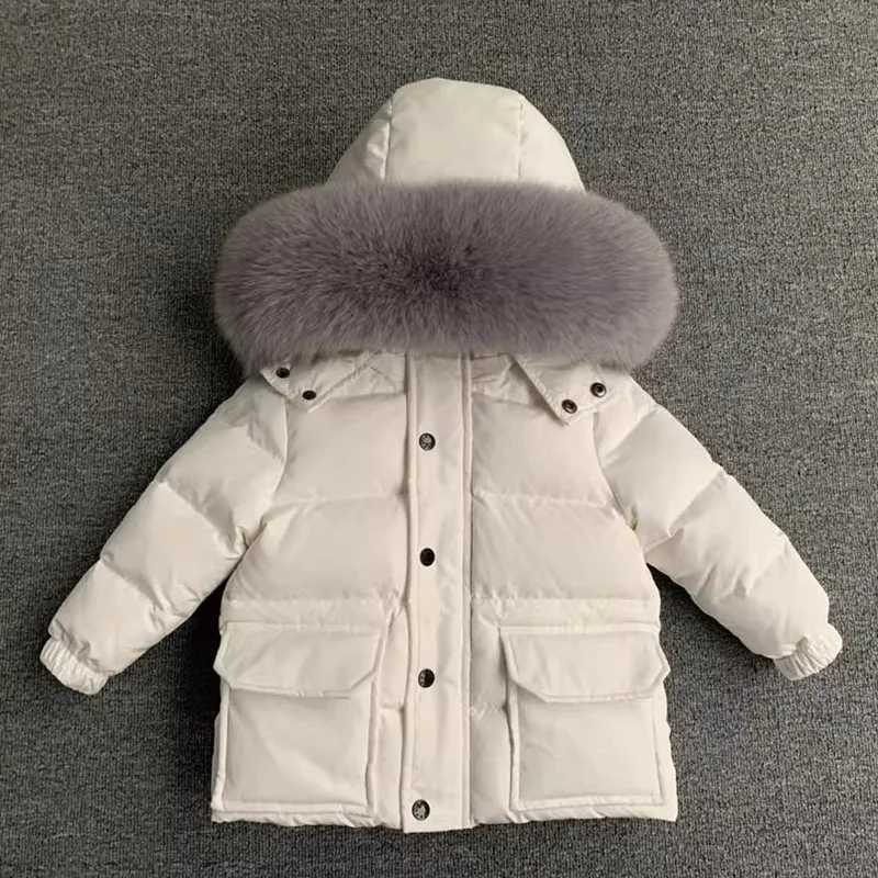 Winter New Hooded Down Coat For Girl Real Fur Collar Thicker Warm Outerwear Teenage Boys Kids Down Jackets Snowsuit A4761T251016