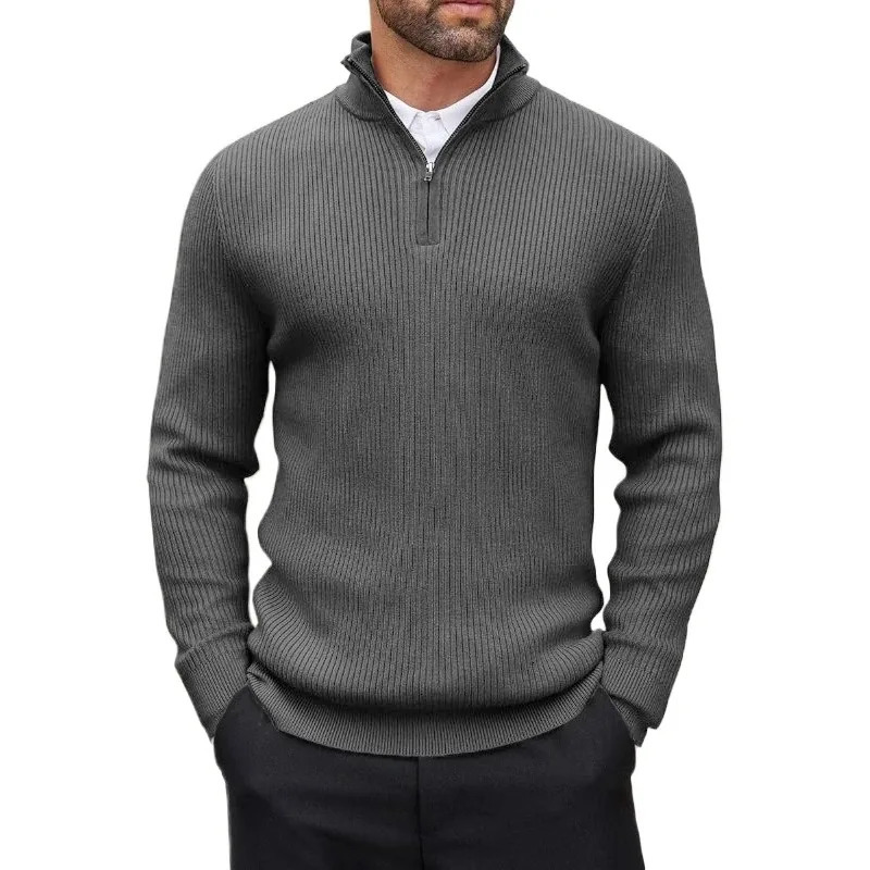 Autumn Mens Quarter Zip Pullover Dress Slim Sweater Mock Neck Sweaters Casual Long Sleeve Pullovers Outerwear Winter Warm Tops 251010