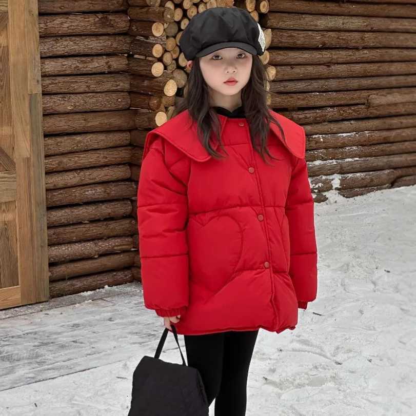 Girls Coat 2024 Winter New Childrens Clothing Girl Baby Foreign Red Love Pocket Cottonpadded Jacket Casual Simple and LovelyT251016
