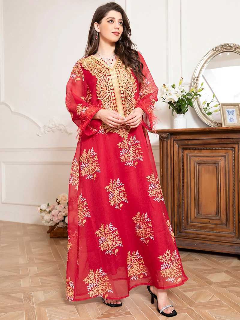 Charming banquet style Round neck Printing Embroidery Regular sleeve Kaftan suitable for all seasons X2510161