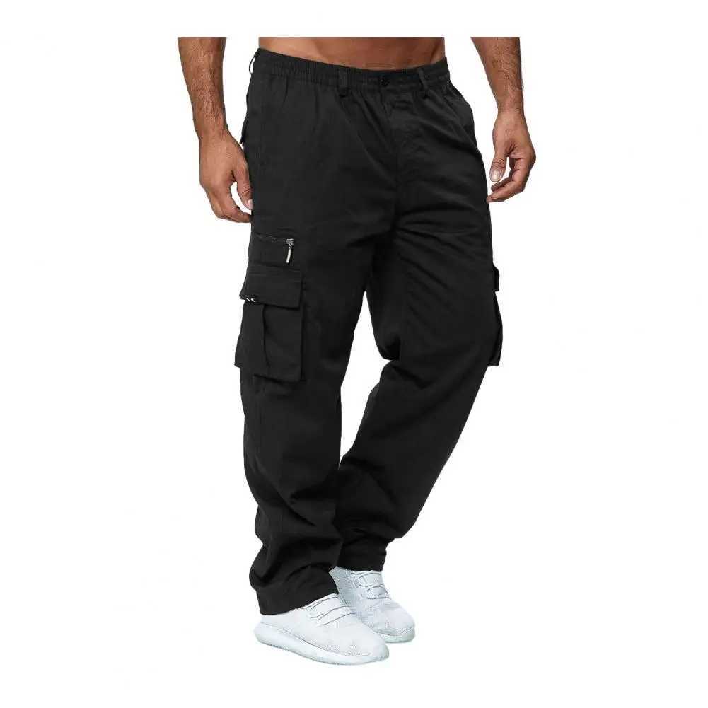 Men Cargo Pants with Multi Pockets Straight Leg Sweatpants Stretchy Slacks Solid Color Loose Street Style Sport Jogging Trousers J251203