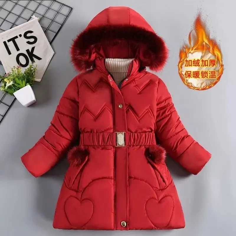 Girls Faux Fur Collar Jackets Winter Thick Warm Hooded Outerwear Kids Zipper Waterproof Christmas Long Coat Christmas ClothesT251016