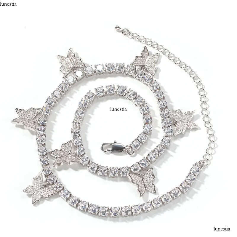 Fashion Butterfly Tennis Chain Necklace Mens Womens HIP HOP Jewelry Gold Sier Pink Iced Out Dia Chains Necklaces