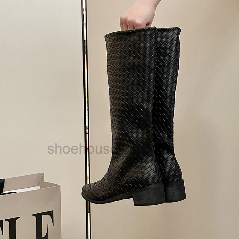 Boots 2025 Summer New Fashionable Design Braided Long for Women Versatile and Stylish Large Tube Chunky Heel Boots ddmymarket