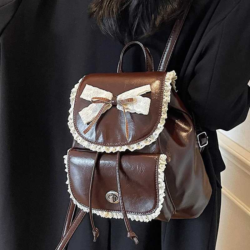 Bow Design Womens Small Leather Backpacks Ladies Fashion Silver Backpack For Girls Exquisite Lace Travel Sweet Cute Back PacksT251016