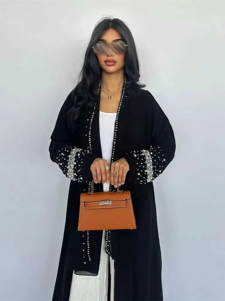 Black Open Kimono Abaya Dubai Luxury 2024 Muslim For Women Kaftan Dress With Hijab Islam Caftan Marocain Robe Femme Musulmane L251016