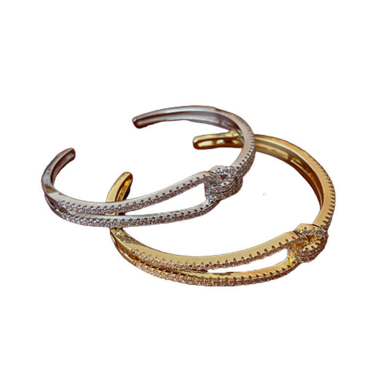 Zircon Inlaid Double Layer Metal Open Bracelet Fashionable Unique Bangle Light High-end Sense Women's Jewelry ddmypluto