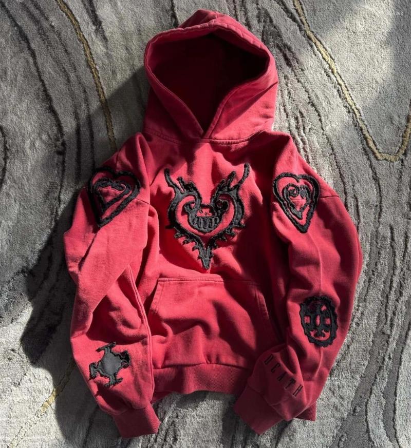 Men's Hoodies Streetwear Red Pullover Hoodie Mens Womens Harajuku Cartoon Graphic Oversized Sweatshirt Gothic Fashion Clothing