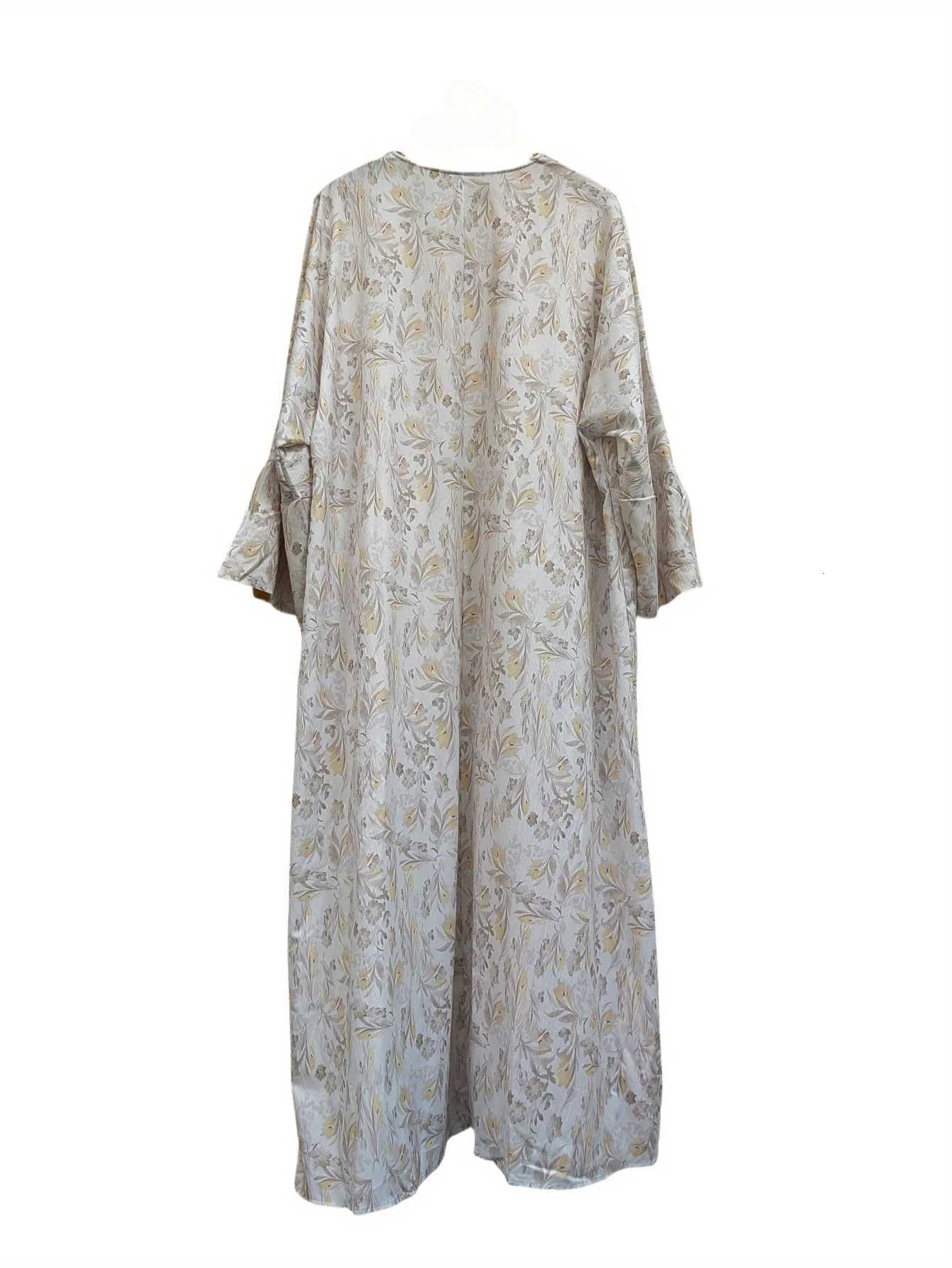 Middle Eastern Printed Floral Open Front Abaya Muslim Full Sleeve Loose Abayas Elegant Kaftan Women Jilbabs Islamic Maxi Dresses X2510161
