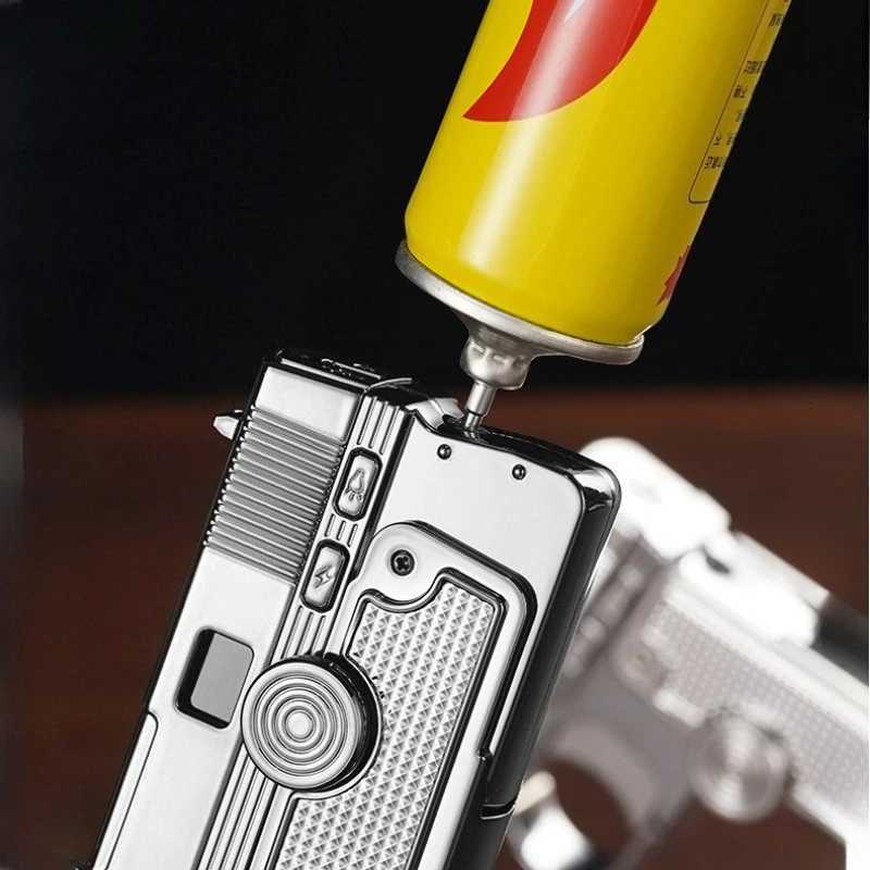 New multifunctional folding dual form decompression gyroscope gas electric dualpurpose windproof lighter alloy body gift box C251016