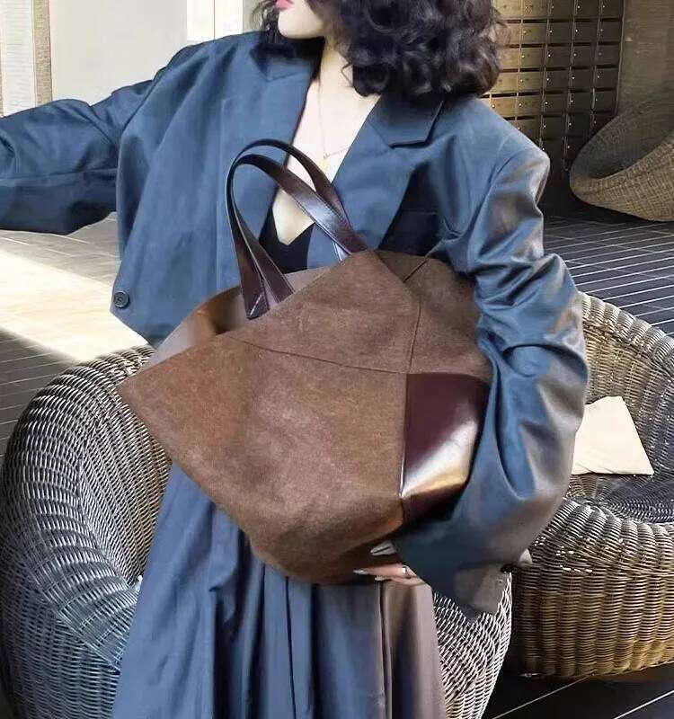 Trend Suede Women Top-Handle Handbag High Quality Tote Purse Large Capacity Commuting Shoulder Solid Casual Satchel Bag Suotong251016 Suotong251016 Su