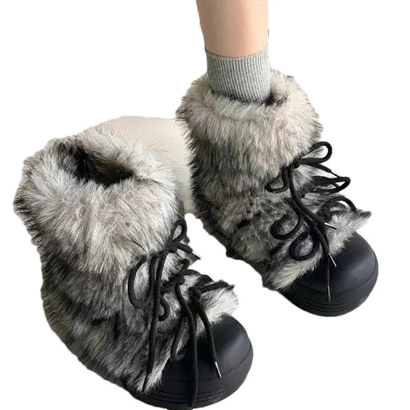 Bow Platform Women Snow Ankle Boots Fur Fashion Short Plush Flats Cotton Shoes Trend Warm Cozy Winter Botas Mujer 251013